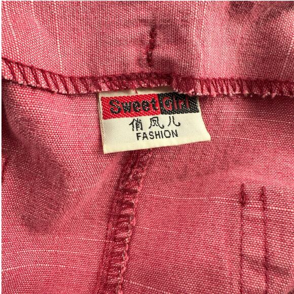 Vintage Y2K Midi Canvas Skirt Button Slit Belted Pink XS Grunge Rock Punk - Picture 4 of 7